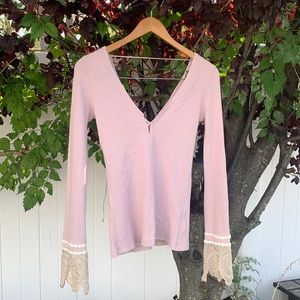 Free People Pink Lace Trimmed Top